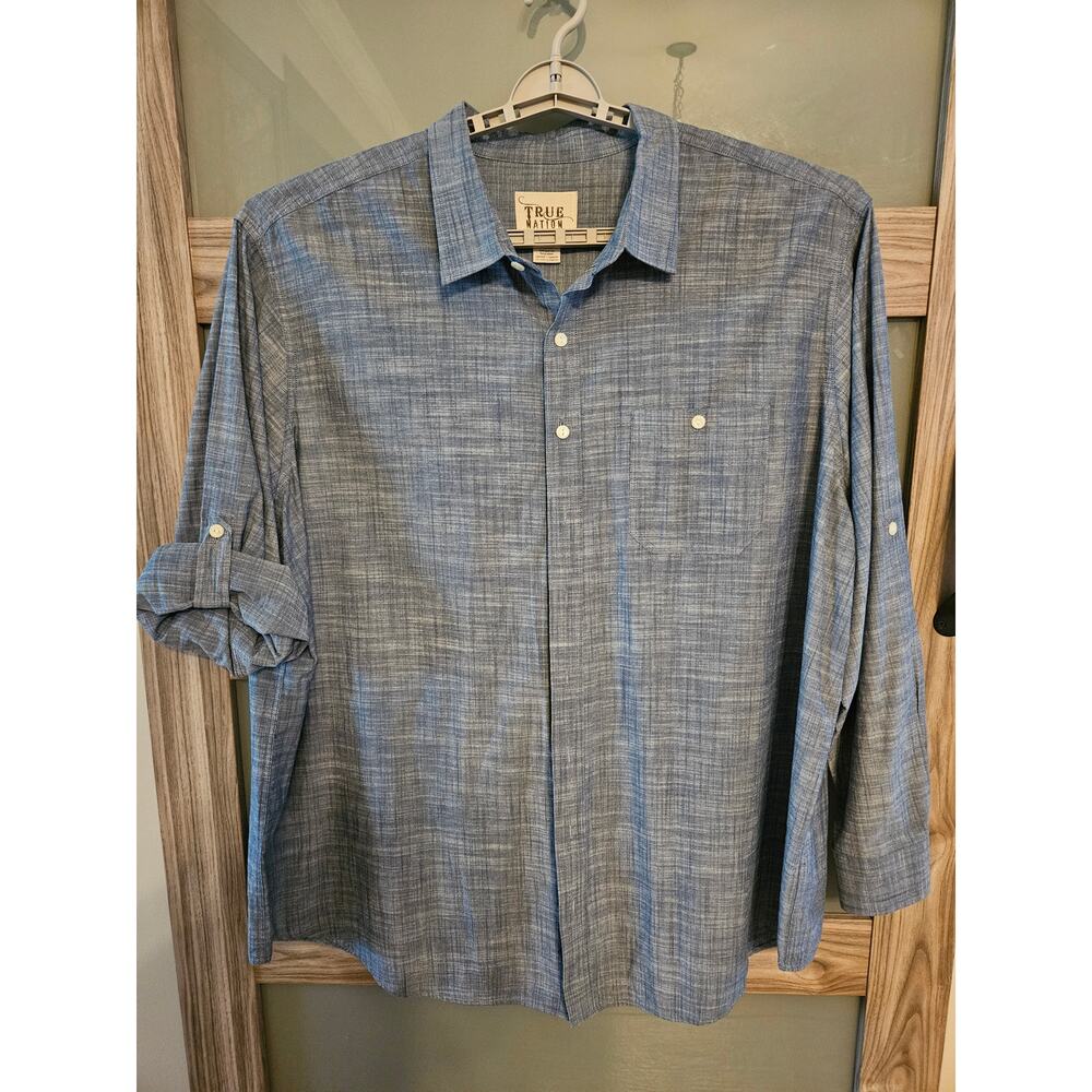 Very Nice Blue True Nation Cotton Men Shirt Buttons 3/4 to Long Sleeve 3XLTall